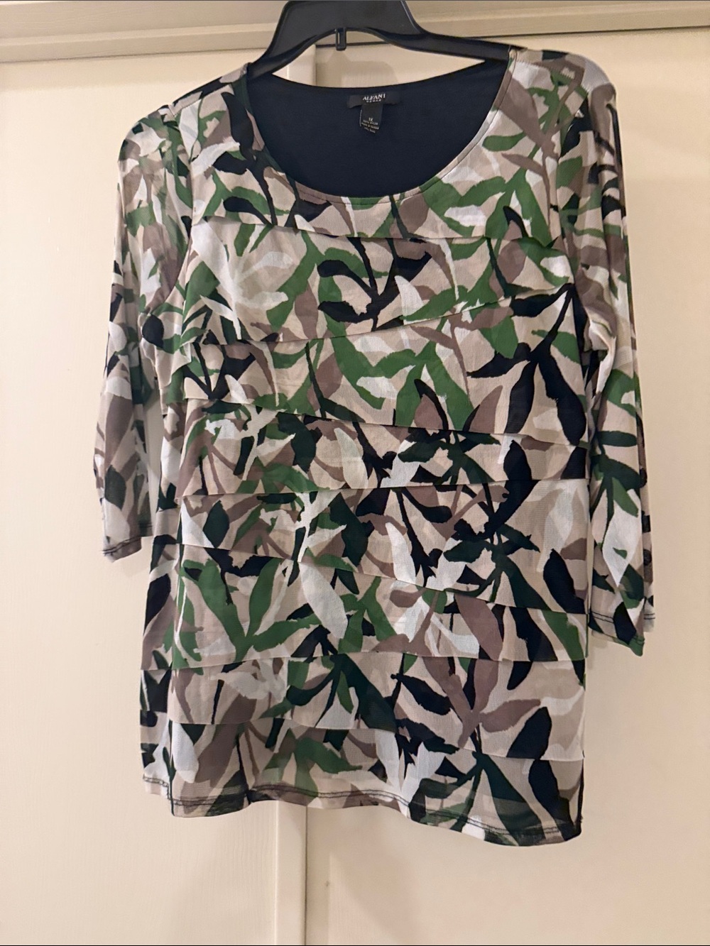 Alfani Green Black Tan Layered Scoop-Neck Blouse